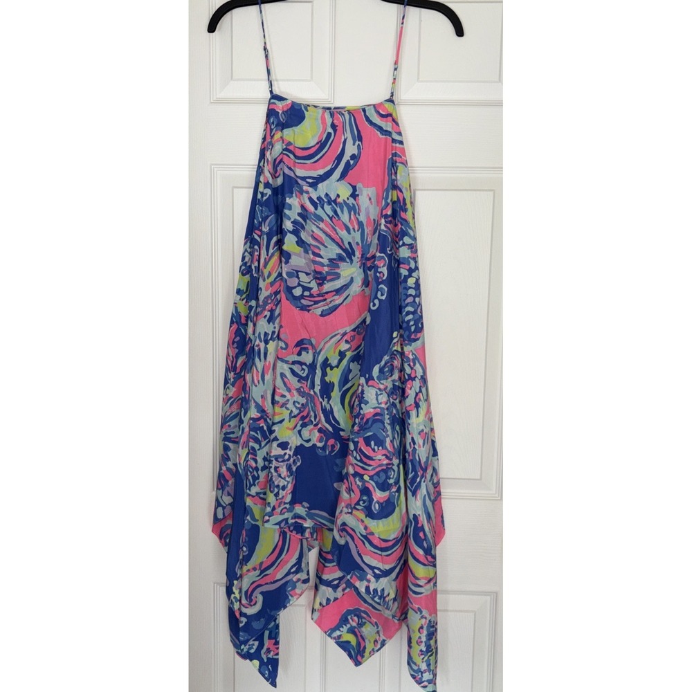 LILLY PULITZER KIMI 100% SILK DRESS Sleeveless Asymmetrical Hem Womens XXS